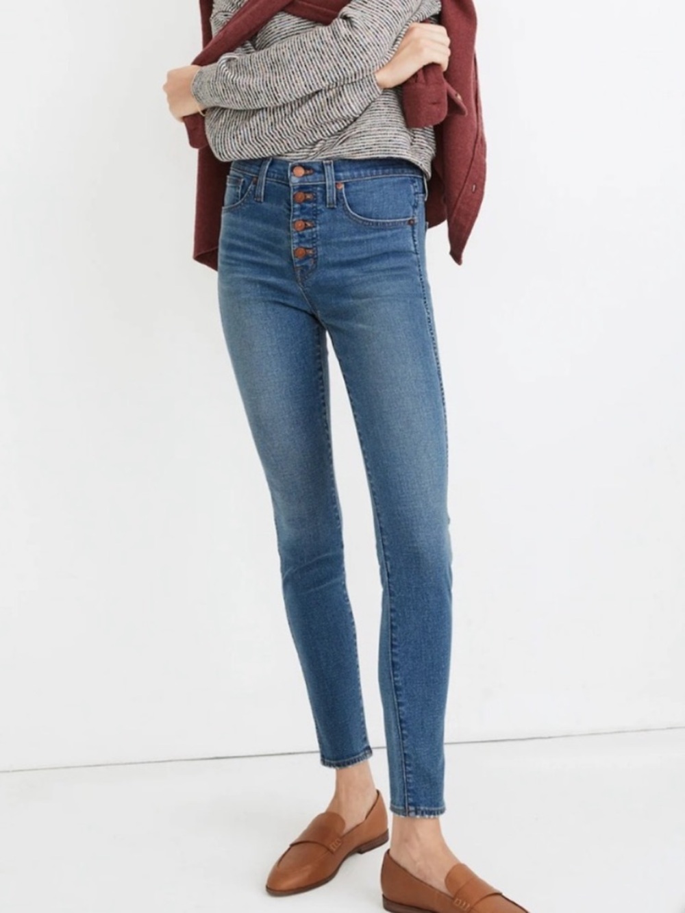 NWT Madewell 10" High-Rise Skinny Jeans Dewitt Wash:
Button-Front Denim size 25
